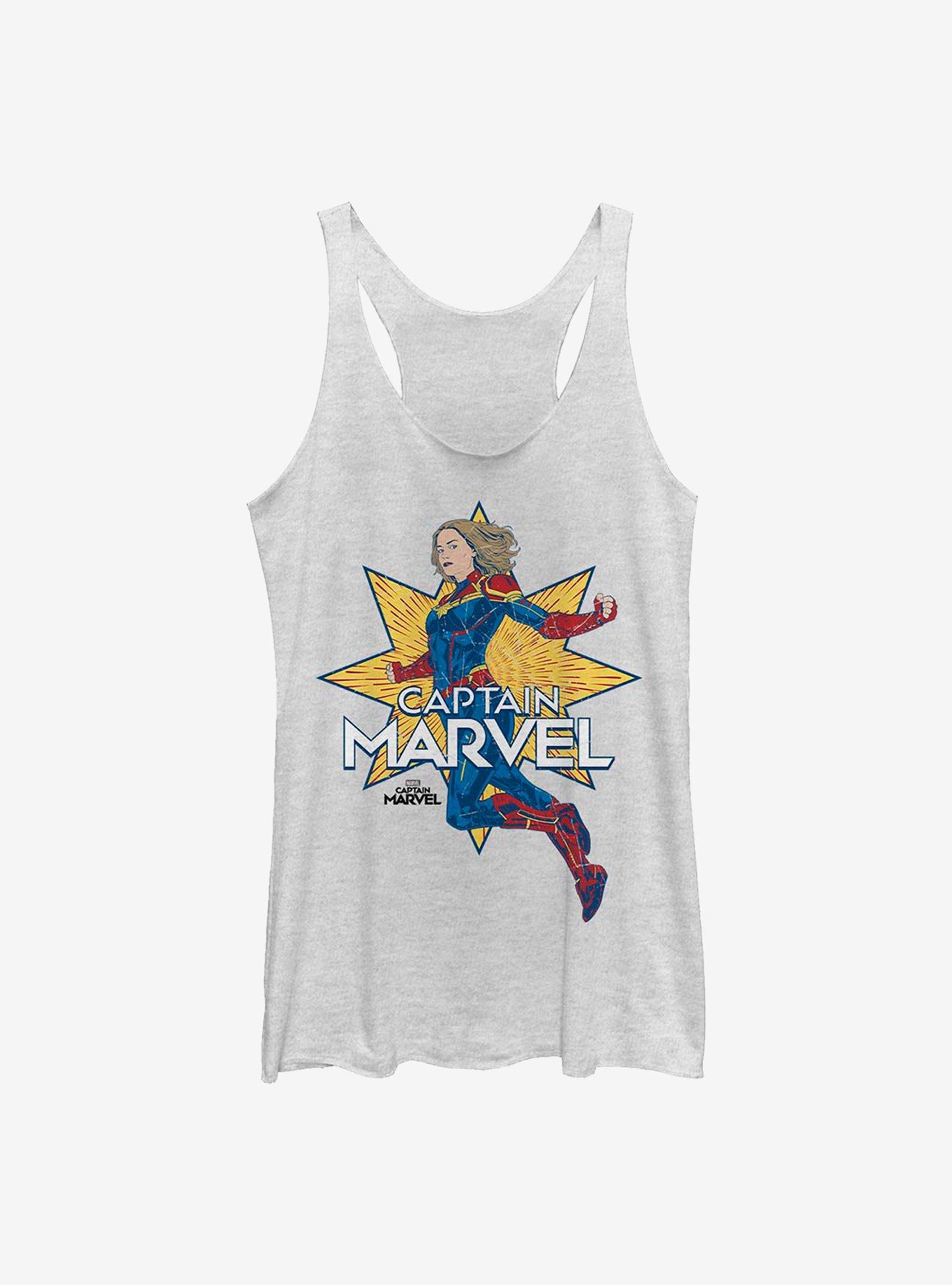 Marvel Captain Marvel Star Marvel Girls Tank, WHITE HTR, hi-res