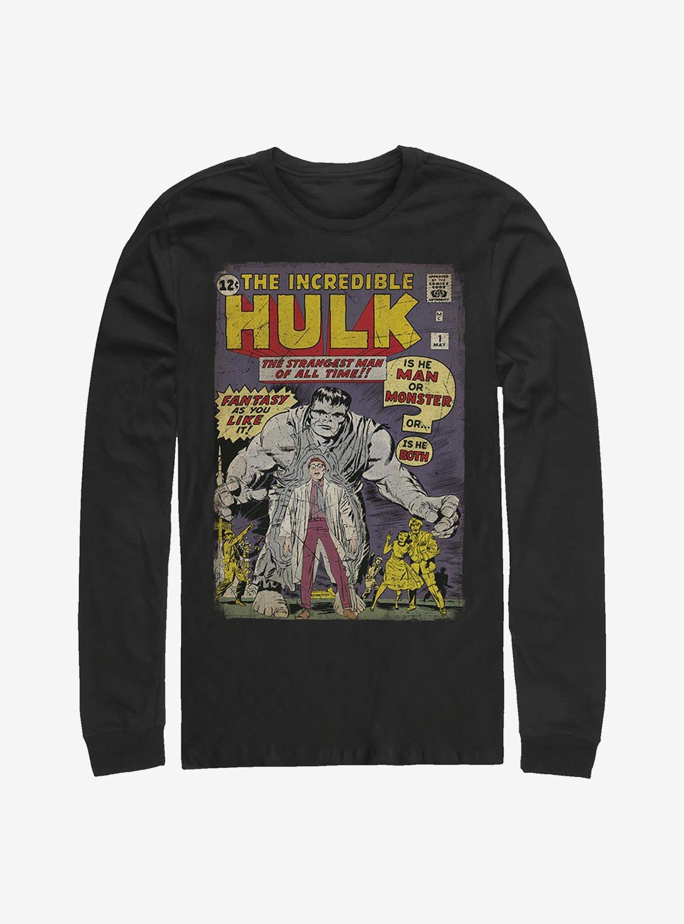 Marvel The Hulk Comic Cover Long-Sleeve T-Shirt, BLACK, hi-res