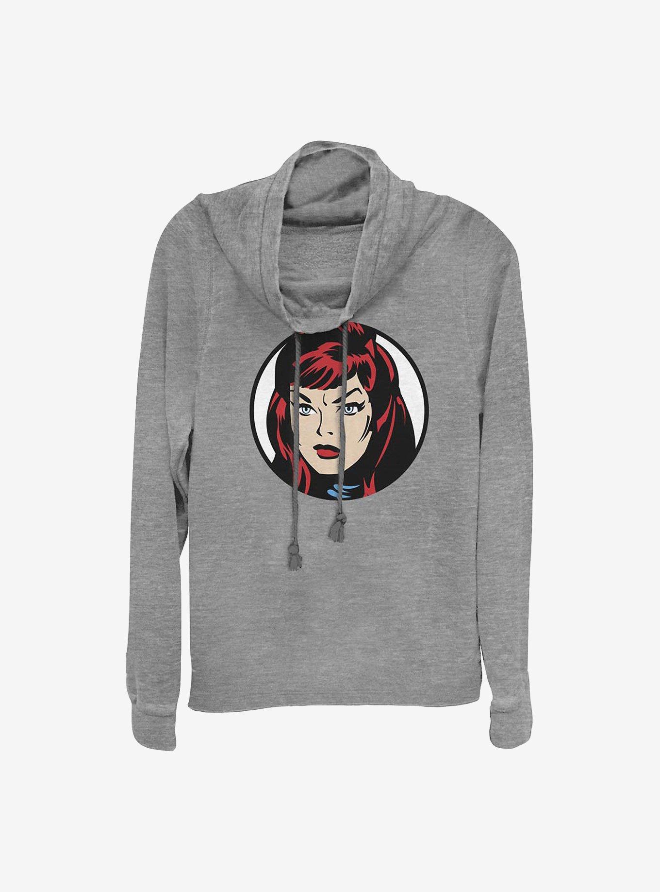 Marvel Black Widow Framed Cartoon Portrait Cowlneck Long-Sleeve Girls Top Widow Cowlneck Long-Sleeve Girls Top, , hi-res