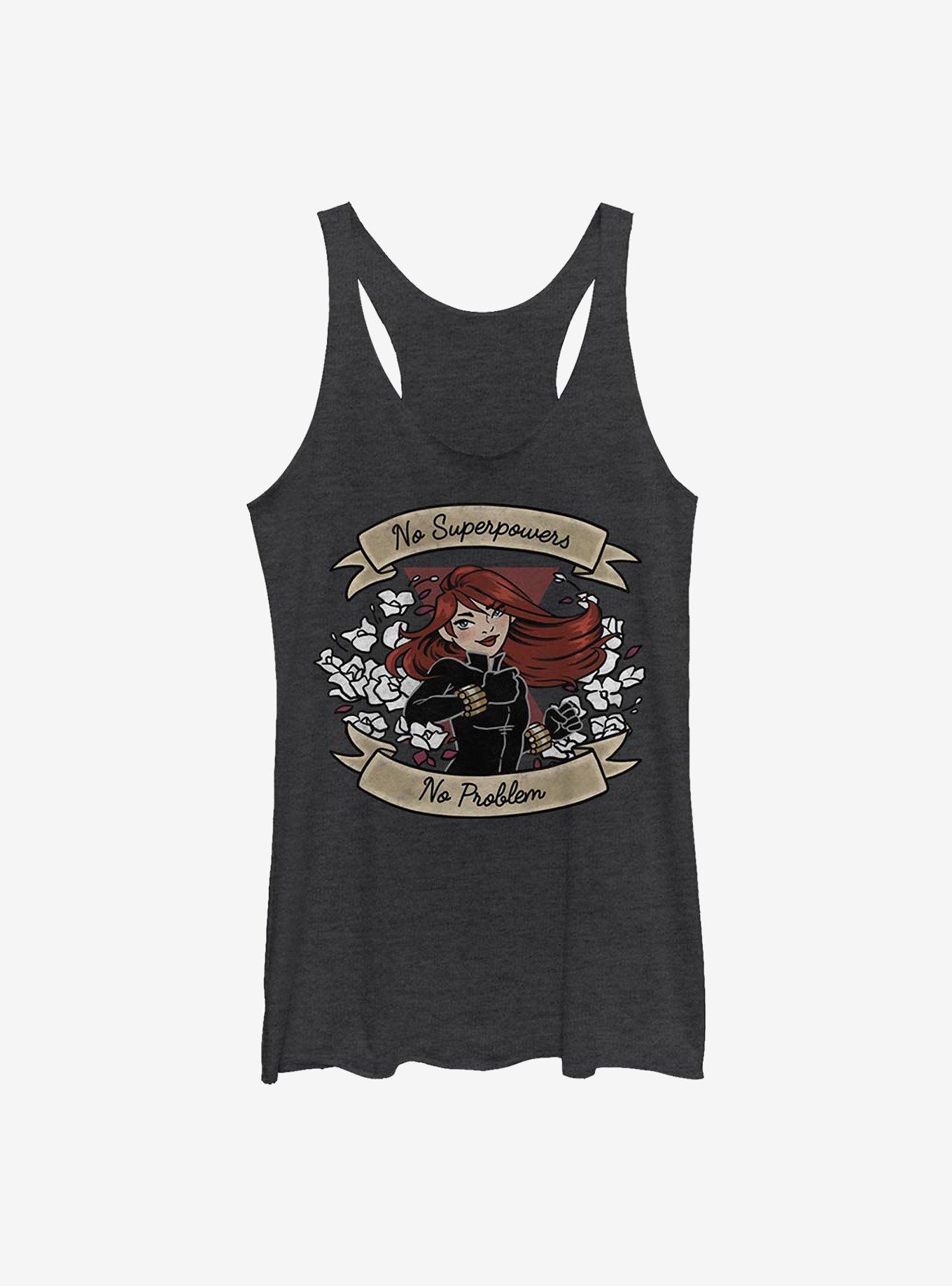 Marvel Black Widow No Superpowers No Problem Girls Tank, BLK HTR, hi-res