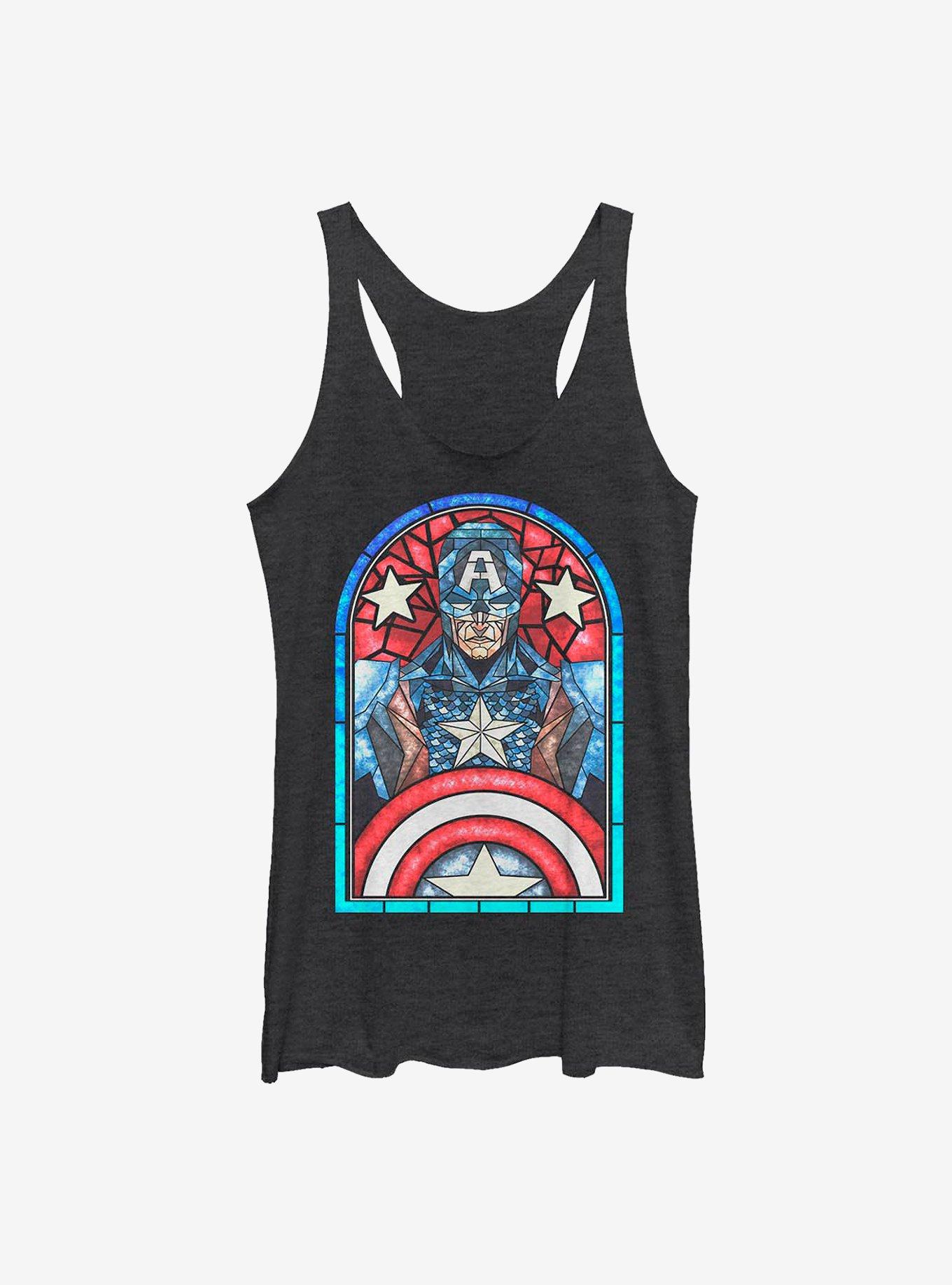 Marvel Captain America Stained Glass Girls Tank, BLK HTR, hi-res