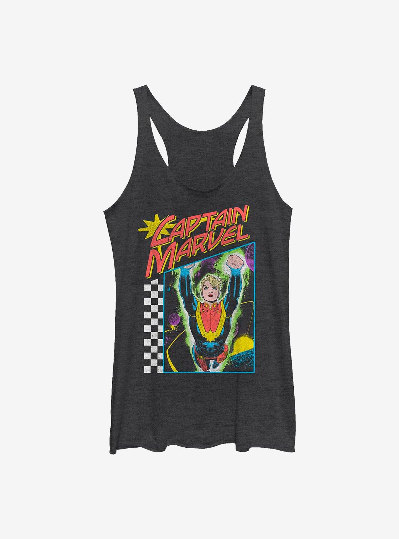 Marvel Captain Marvel Neon Pop Girls Tank, BLK HTR, hi-res