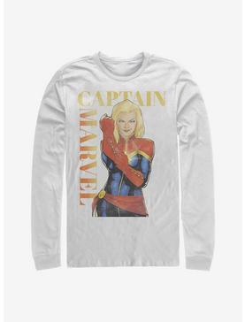 Marvel Captain Marvel Cartoon Drawing Long-Sleeve T-Shirt, WHITE, hi-res