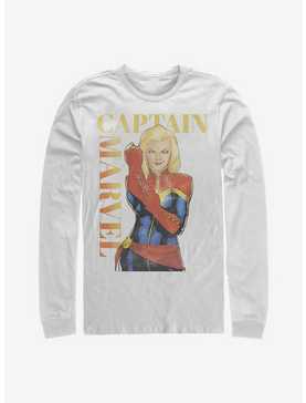 Marvel Captain Marvel Cartoon Drawing Long-Sleeve T-Shirt, WHITE, hi-res