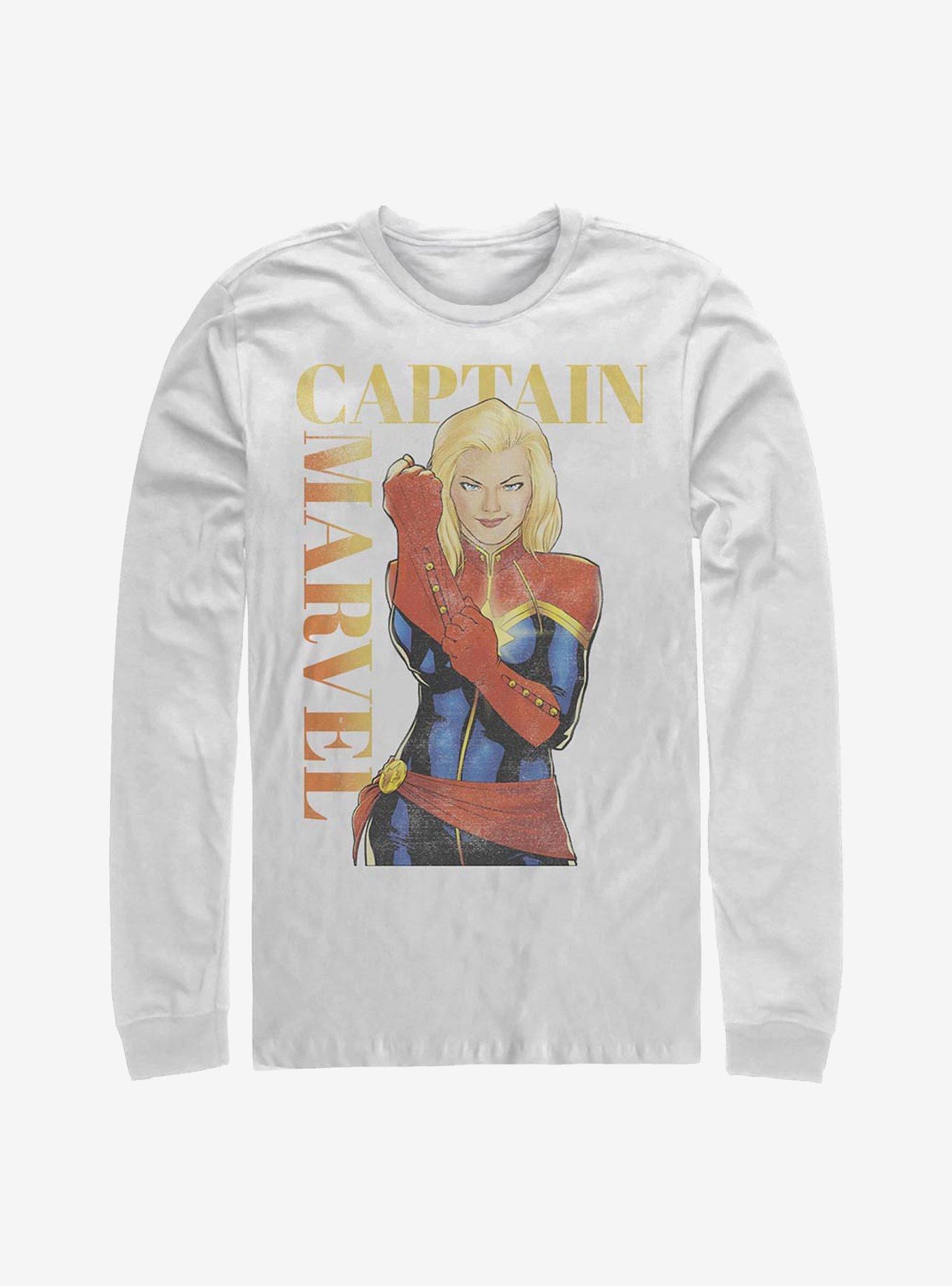 Marvel Captain Marvel Cartoon Drawing Long-Sleeve T-Shirt, WHITE, hi-res