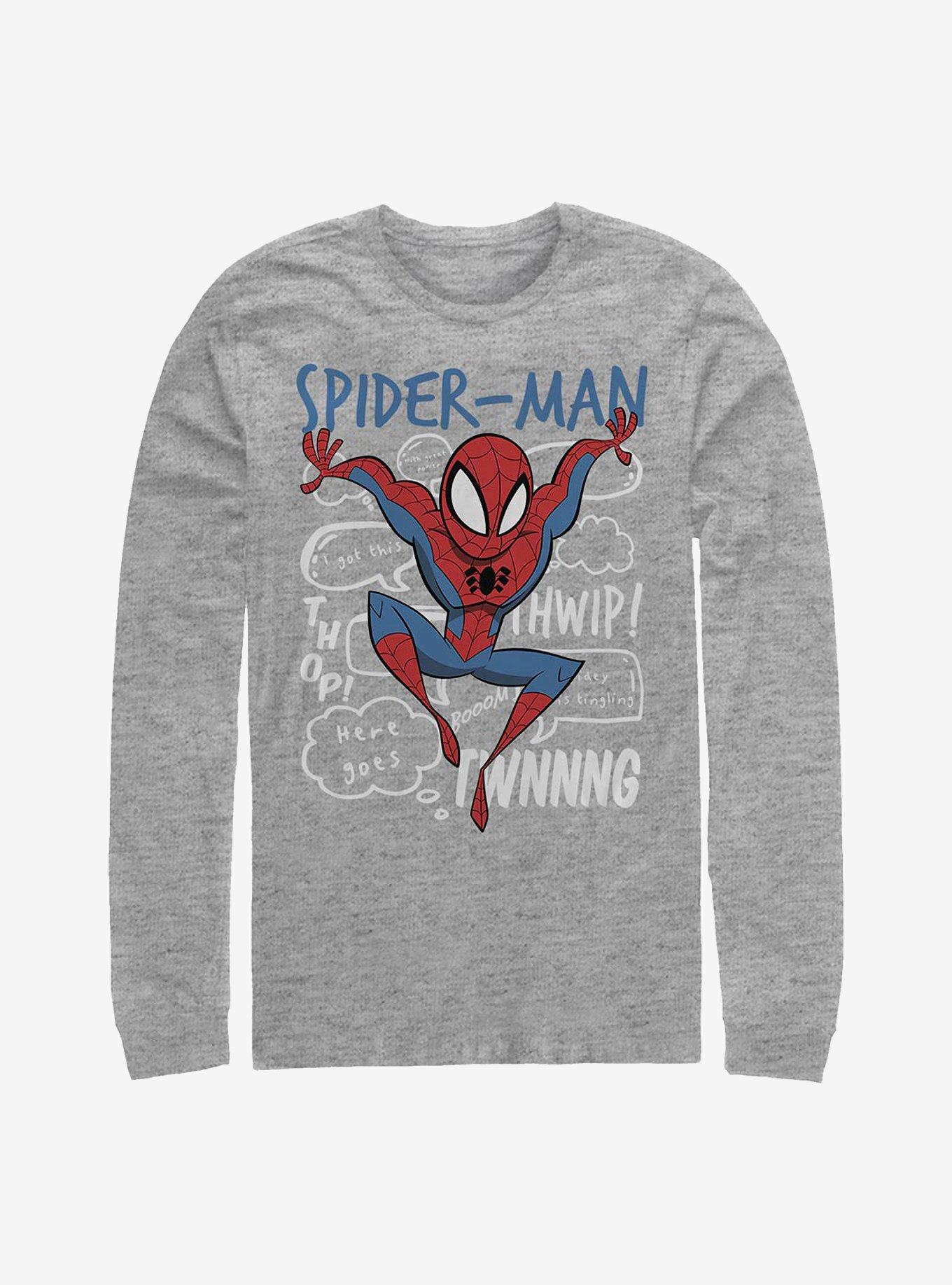 Marvel Spider-Man Spidey Doodle Thoughts Long-Sleeve T-Shirt, ATH HTR, hi-res