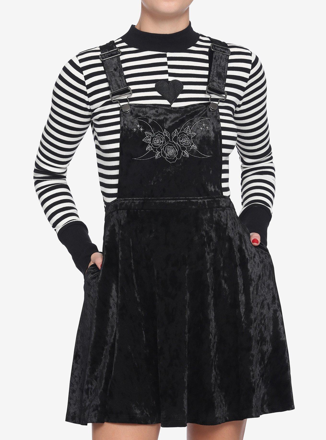 Moon & Florals Embroidered Black Velvet Skirtall, BLACK, hi-res