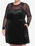 Moon & Florals Embroidered Black Velvet Skirtall Plus Size, BLACK, hi-res