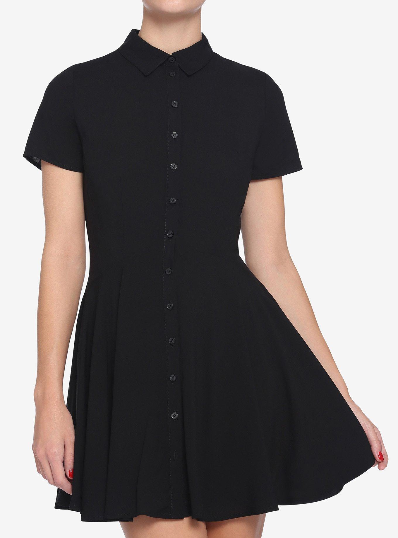 Black Collared Button Up Dress Hot Topic