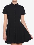 Black Collared Button-Up Dress, BLACK, hi-res