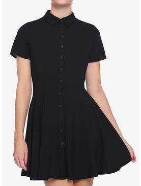 Black Collared Button-Up Dress, , hi-res