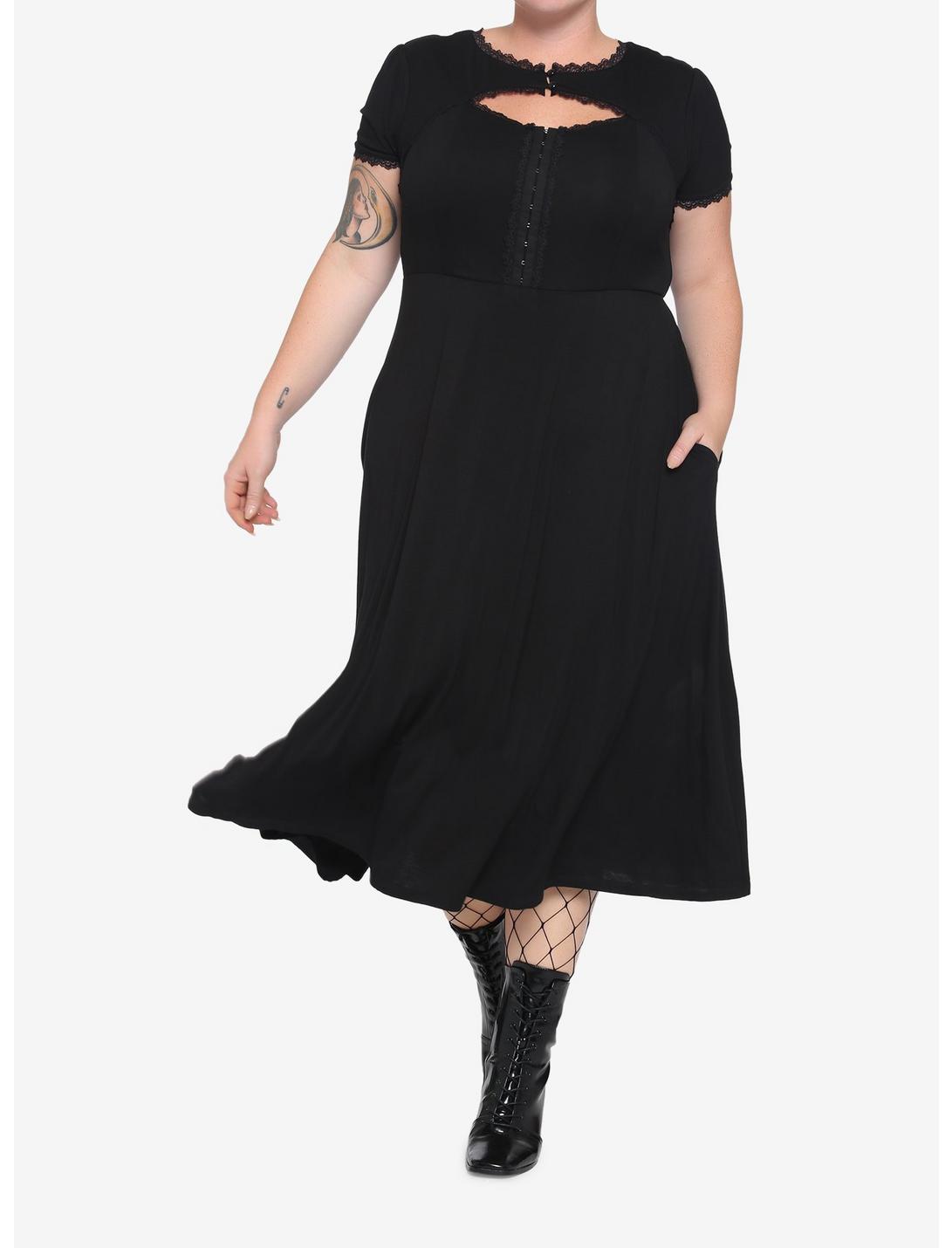 Black Henley Midi Dress Plus Size, BLACK, hi-res