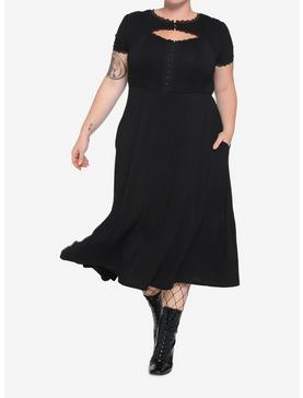 Black Henley Midi Dress Plus Size, , hi-res