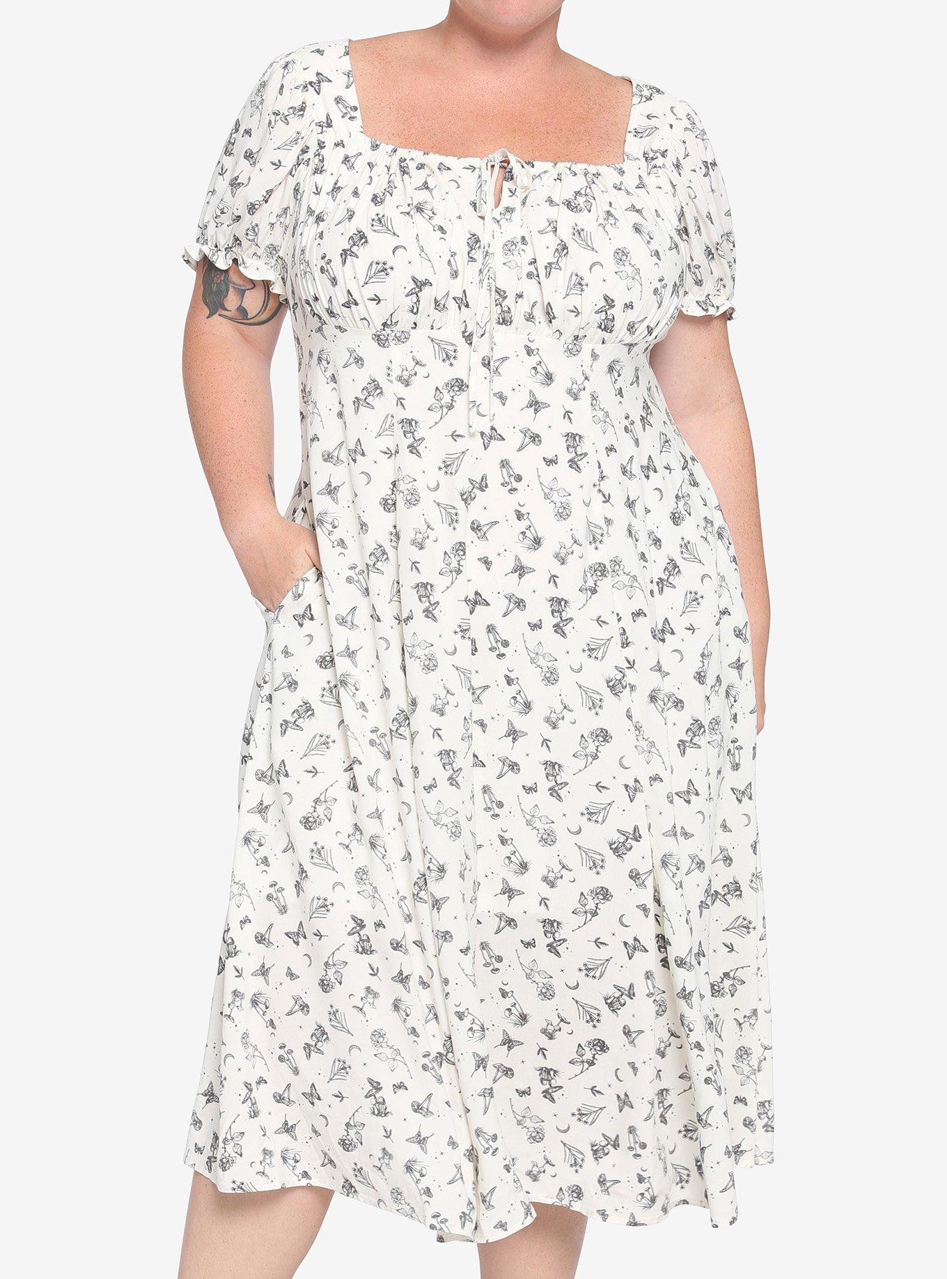 Ivory Floral Mushroom Empire Midi Dress Plus Size