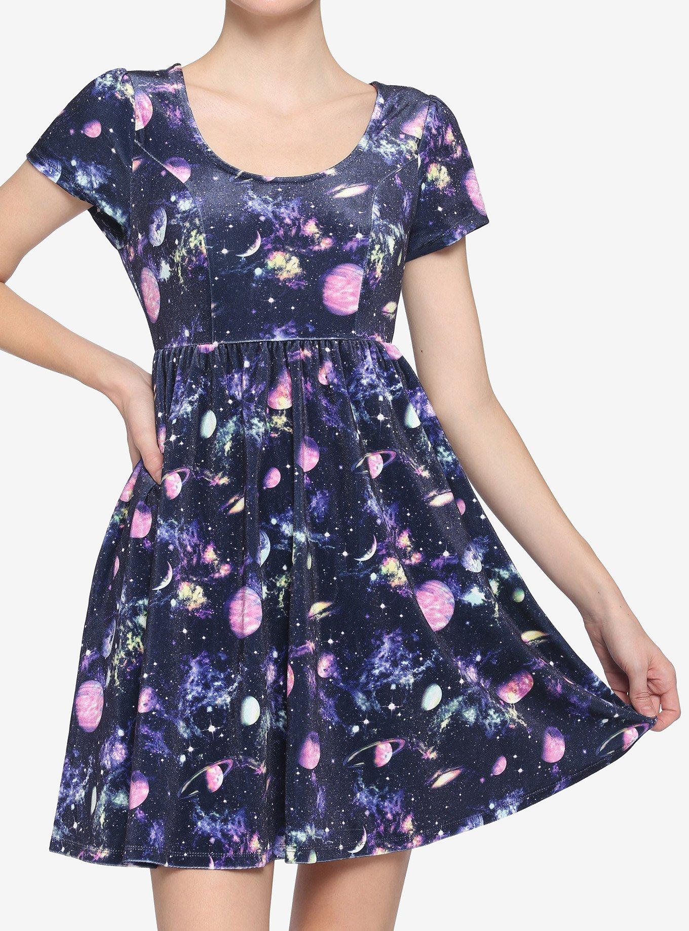 Galaxy Velvet Babydoll Dress Hot Topic