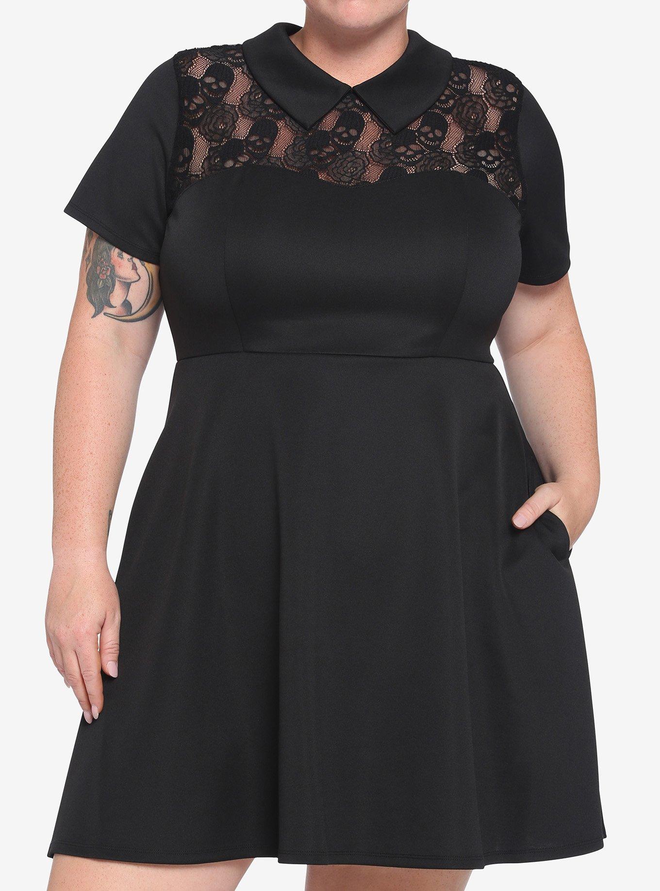 Black Collar Lace Illusion Skull Panel Dress Plus Size | Hot Topic