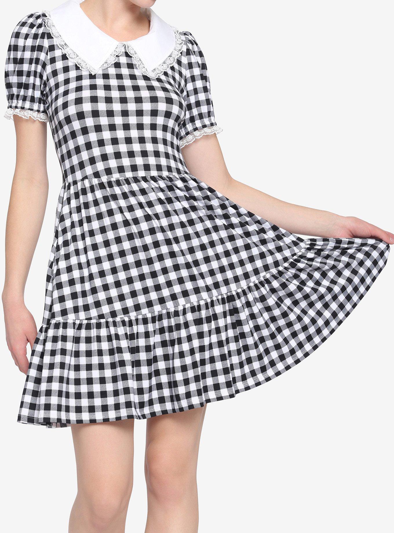 Black & White Buffalo Checkered Tiered Dress, BUFFALO CHECK, hi-res