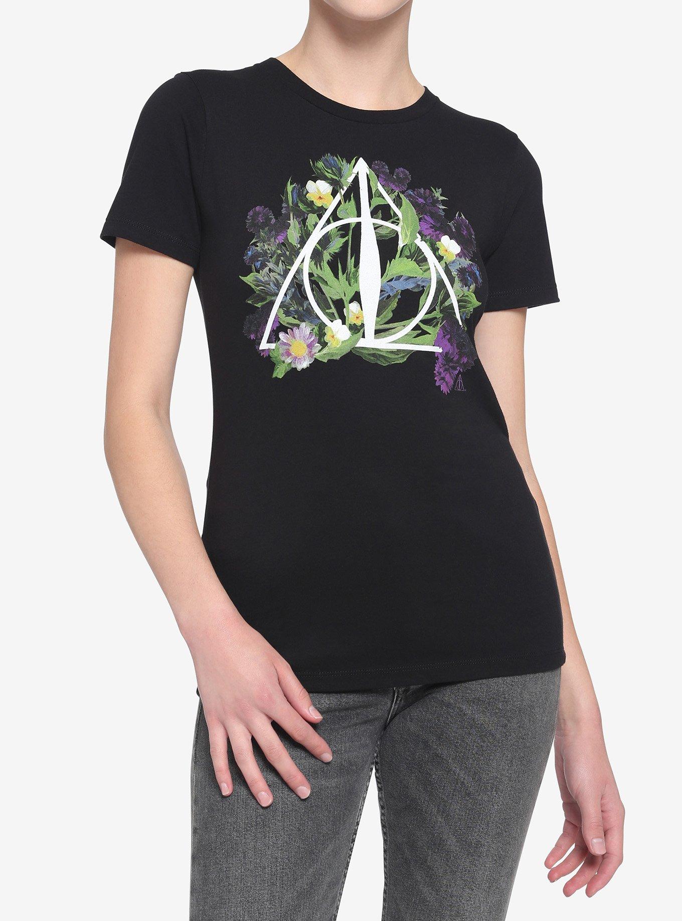 Harry Potter Deathly Hallows Dark Floral Boyfriend Fit T-Shirt, MULTI, hi-res