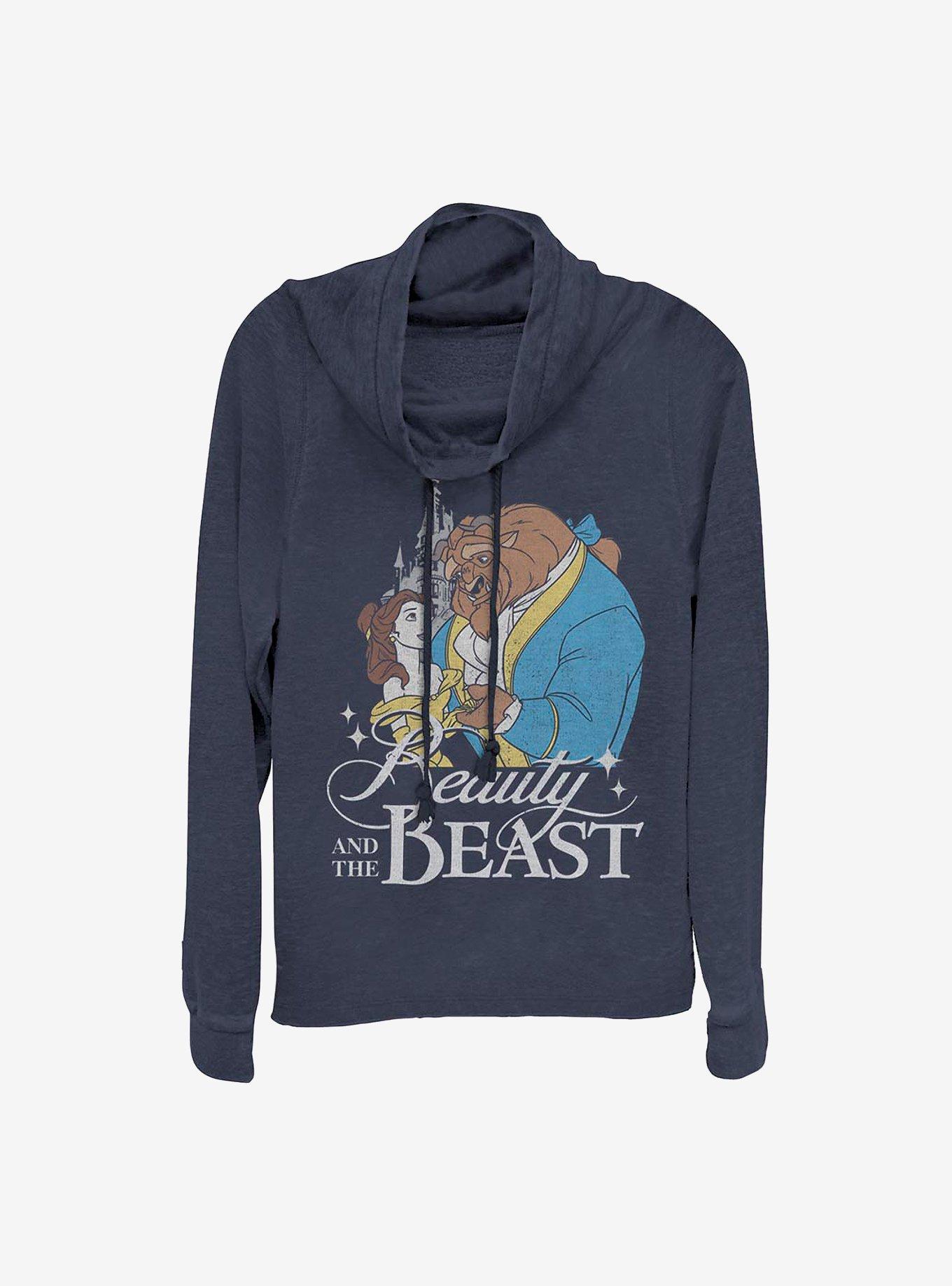 Disney Beauty And The Beast Classic Cowlneck Long-Sleeve Girls Top, NAVY, hi-res