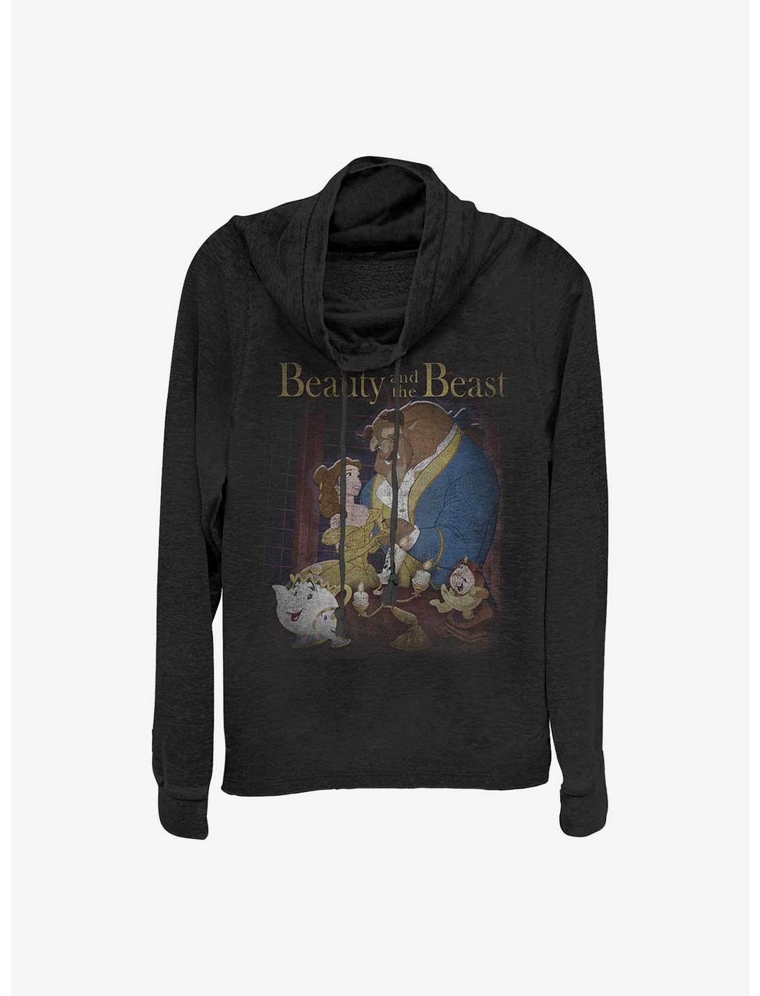 Disney Beauty And The Beast Poster Cowlneck Long-Sleeve Girls Top, BLACK, hi-res