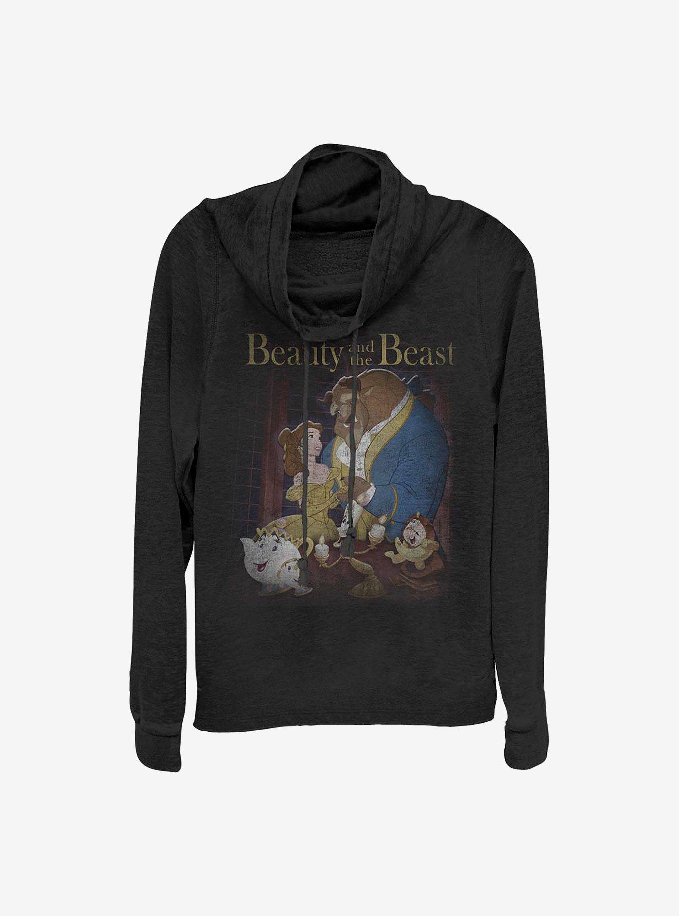 Disney Beauty And The Beast Poster Cowlneck Long-Sleeve Girls Top, BLACK, hi-res