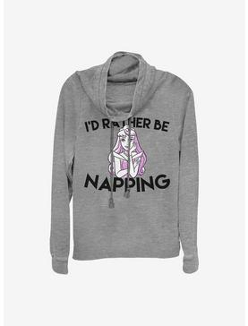 Disney Sleeping Beauty I'd Rather Be Napping Cowlneck Long-Sleeve Girls Top, GRAY HTR, hi-res