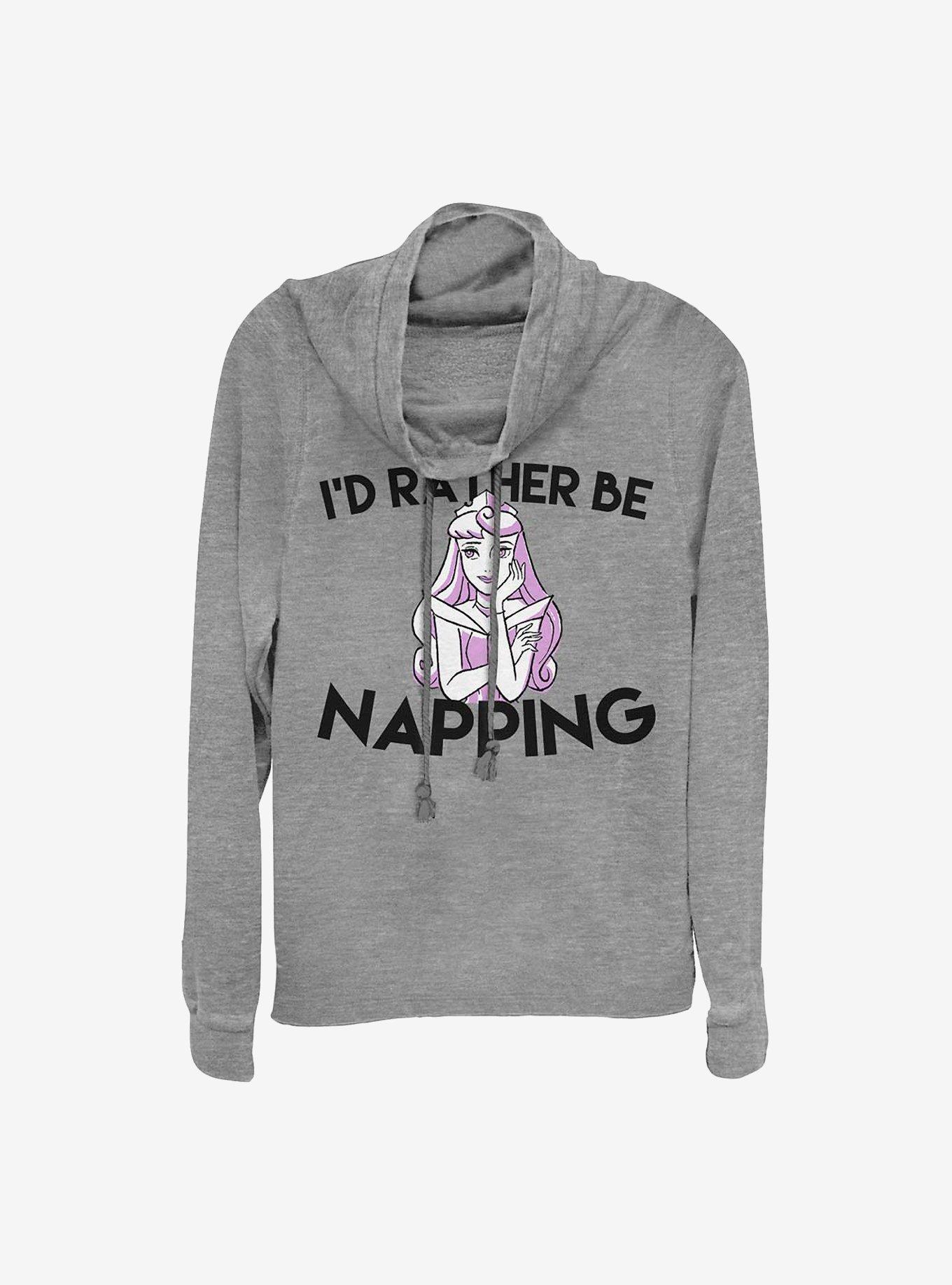 Disney Sleeping Beauty I'd Rather Be Napping Cowlneck Long-Sleeve Girls Top, GRAY HTR, hi-res