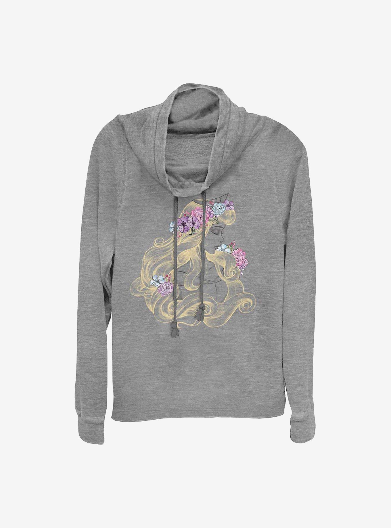 Disney Sleeping Beauty Shimmering Beauty Cowlneck Long-Sleeve Girls Top, GRAY HTR, hi-res