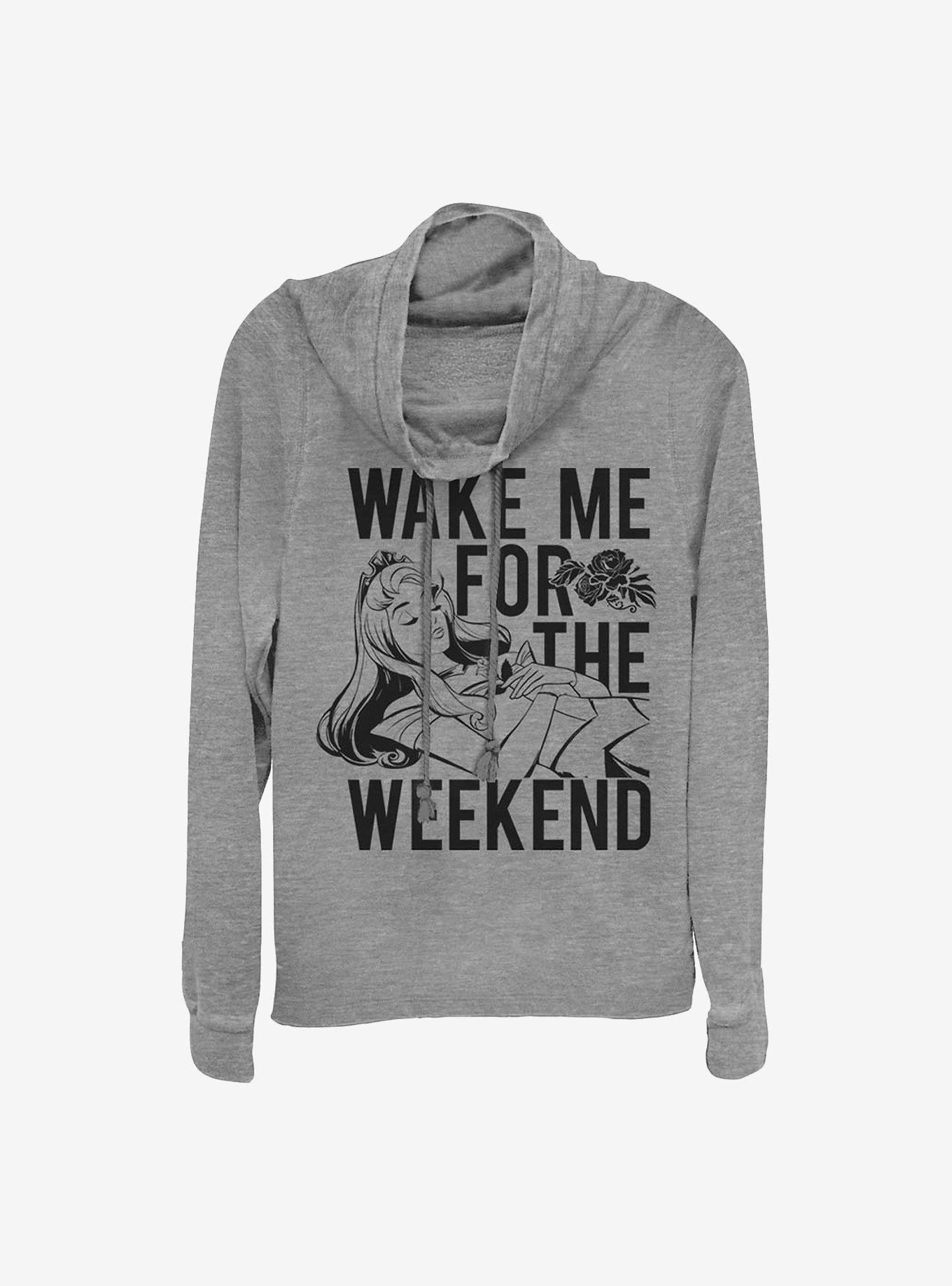 Disney Sleeping Beauty Wake Me Meme Cowlneck Long-Sleeve Girls Top, GRAY HTR, hi-res