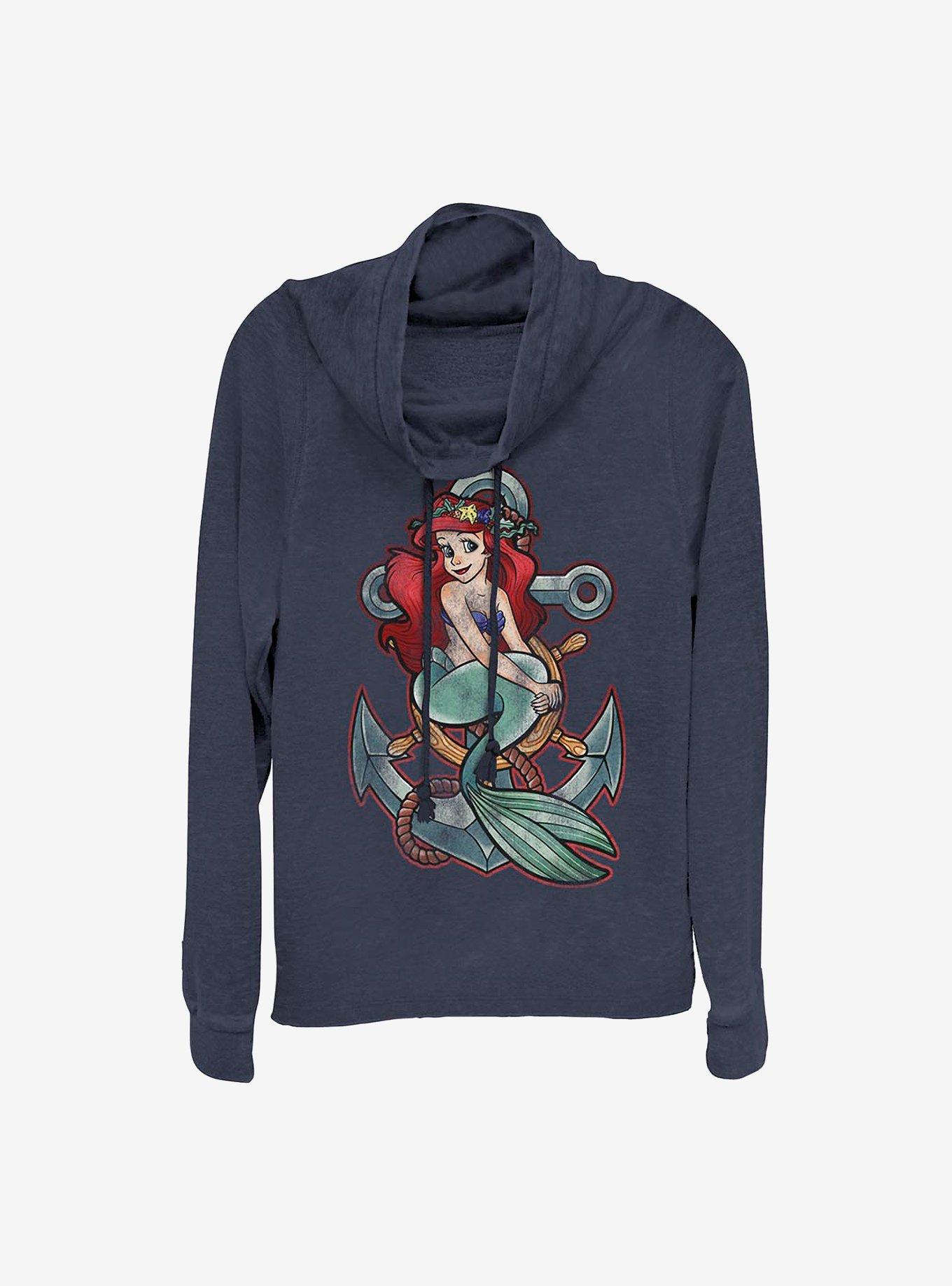 Disney The Little Mermaid Anchor Cowlneck Long-Sleeve Girls Top, NAVY, hi-res