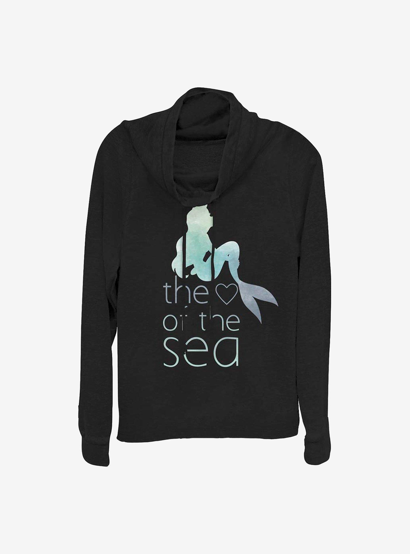 Disney The Little Mermaid Heart Of The Sea Cowlneck Long-Sleeve Girls Top, BLACK, hi-res