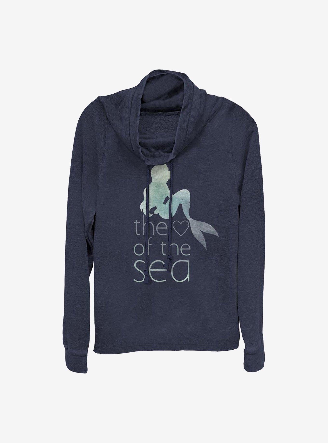 Disney The Little Mermaid Heart Of The Sea Cowlneck Long-Sleeve Girls Top, NAVY, hi-res