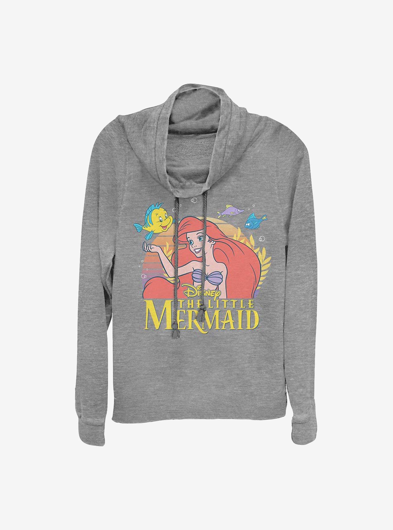 Disney The Little Mermaid Title Cowlneck Long-Sleeve Girls Top, GRAY HTR, hi-res