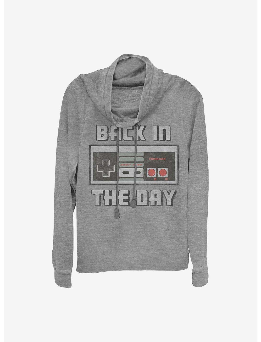 Nintendo Back In The Day Cowlneck Long-Sleeve Girls Top, GRAY HTR, hi-res