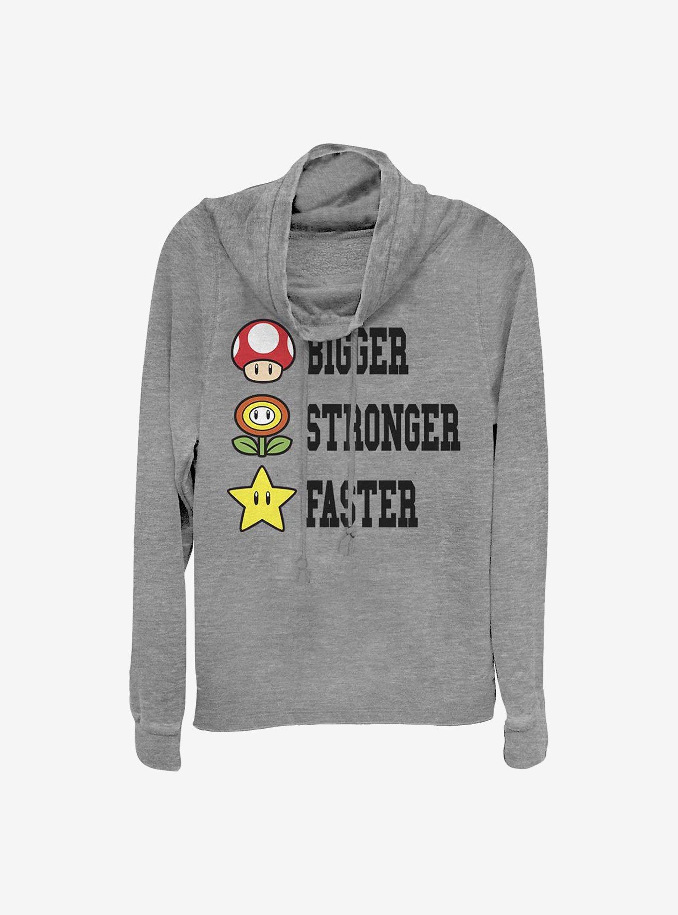 Super Mario Extra Power Cowlneck Long-Sleeve Girls Top, GRAY HTR, hi-res