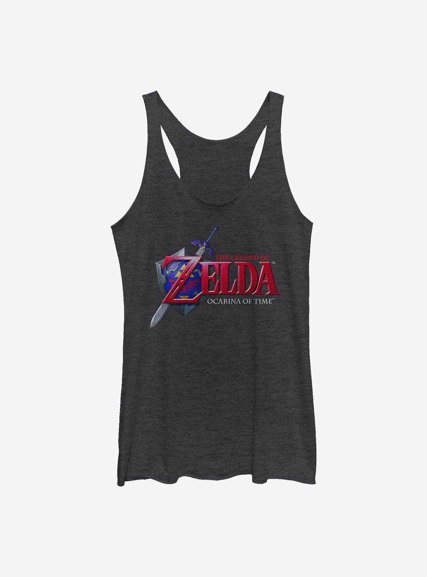 The Legend Of Zelda Ocarina Of Time Logo Girls Tank, BLK HTR, hi-res