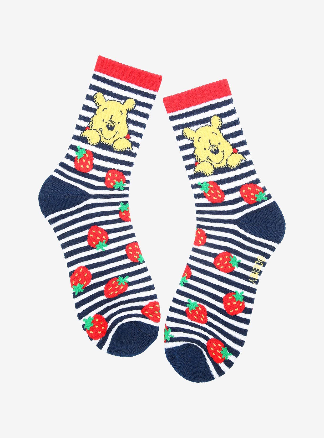 Disney Winnie The Pooh Strawberry Stripe Crew Socks