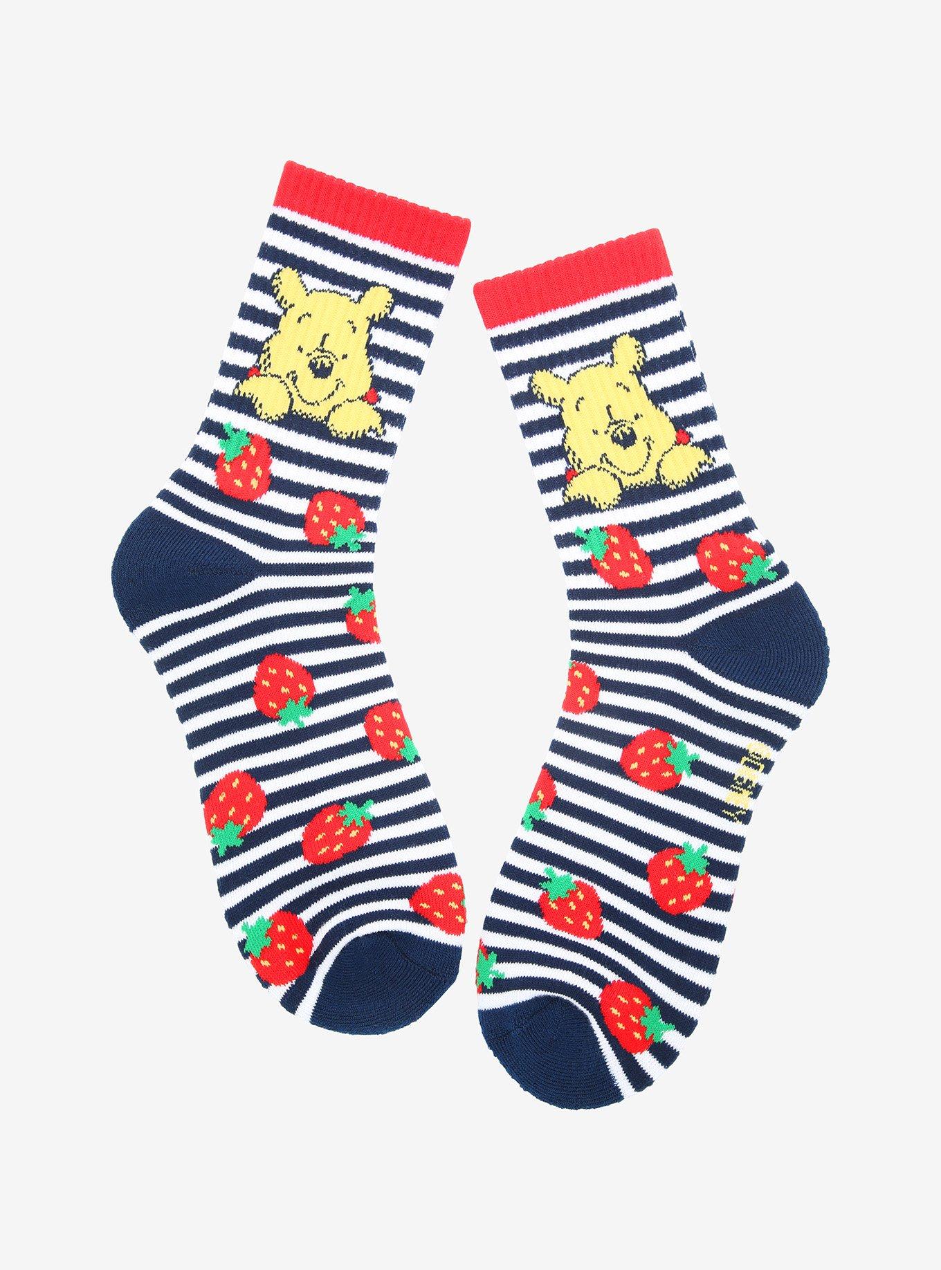Disney Winnie The Pooh Strawberry Stripe Crew Socks, , hi-res