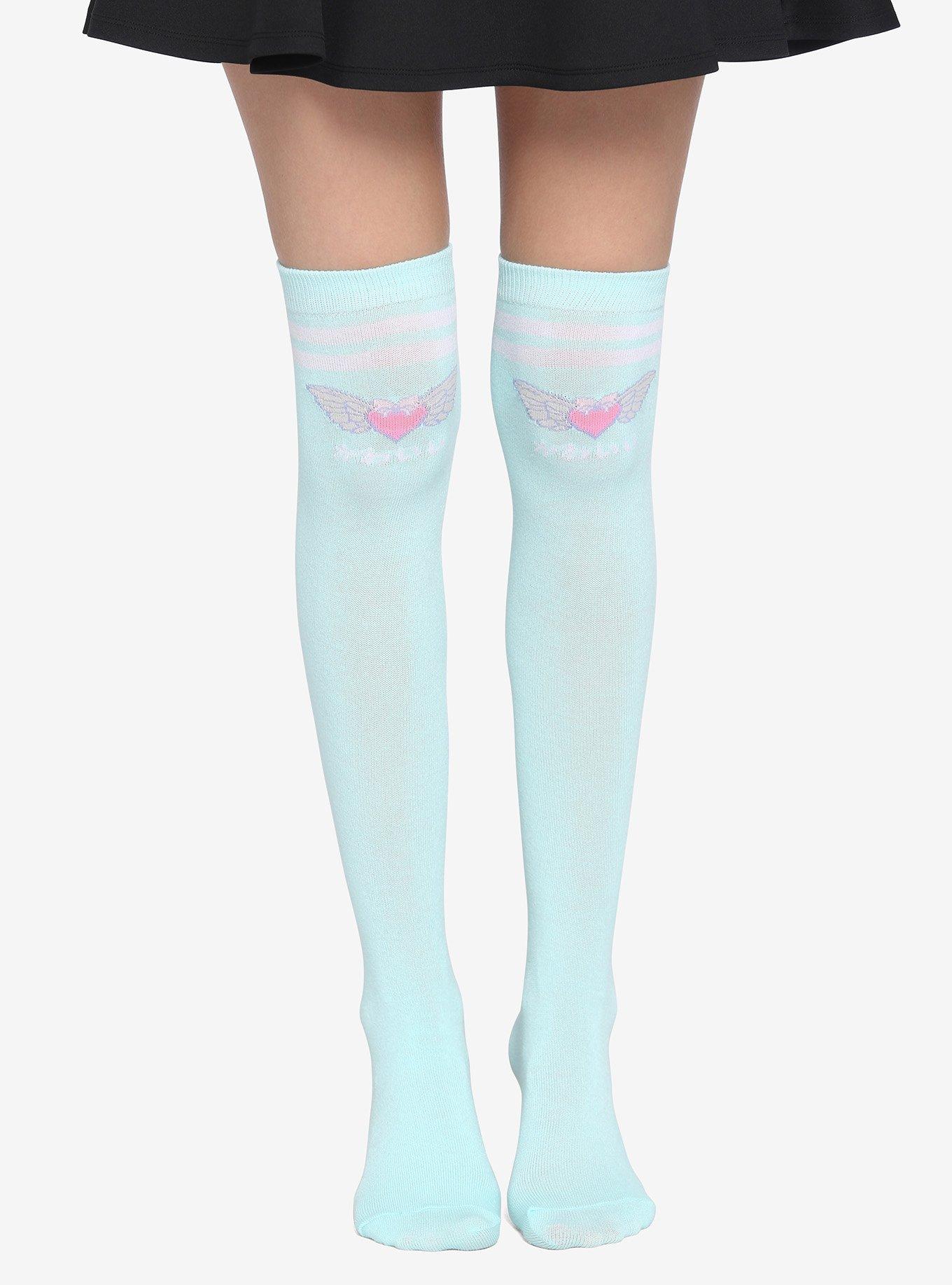 Pastel Blue Winged Heart KneeHigh Socks Hot Topic