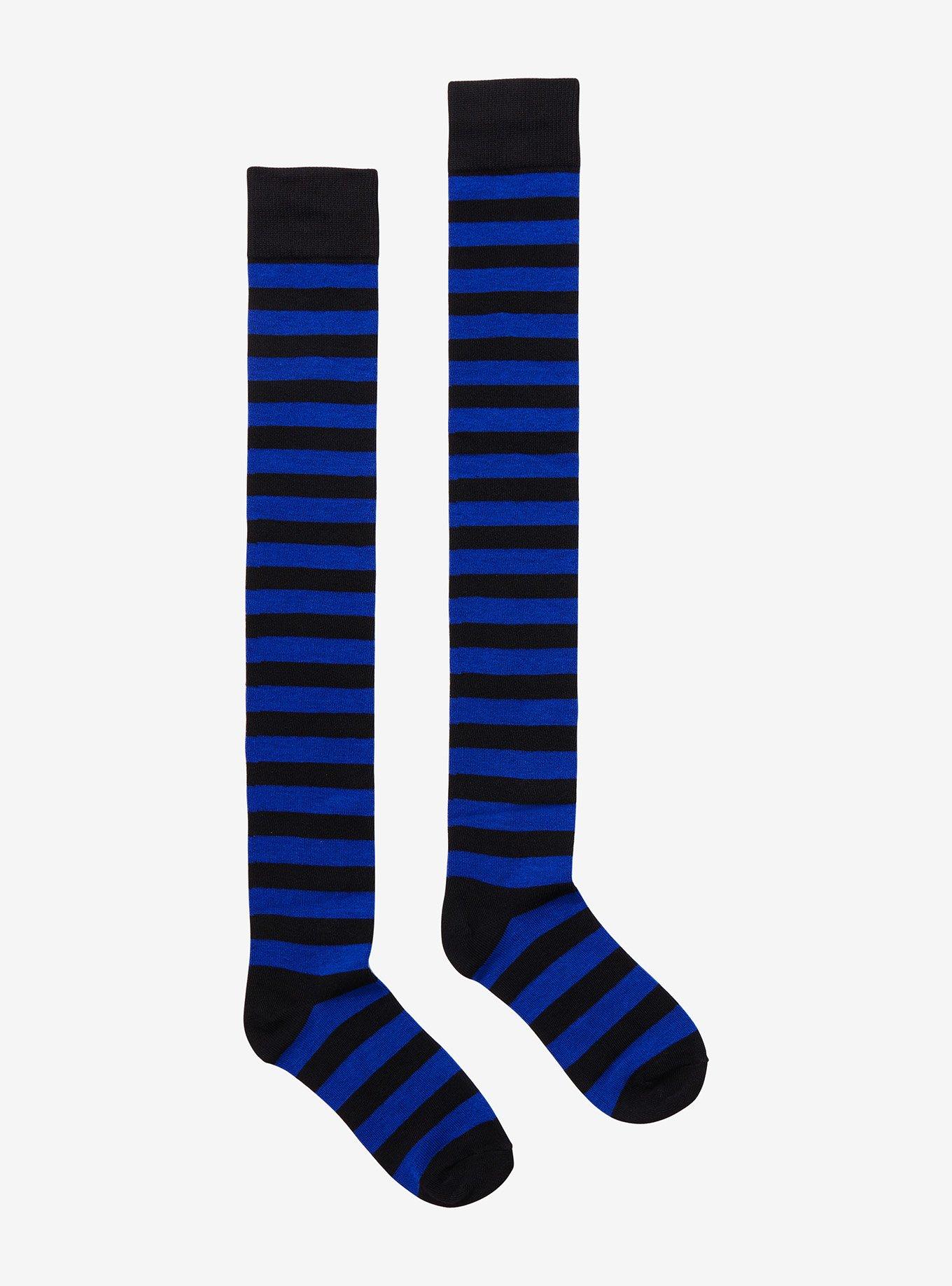 Blue & Black Stripe Over-The-Knee Socks, , hi-res