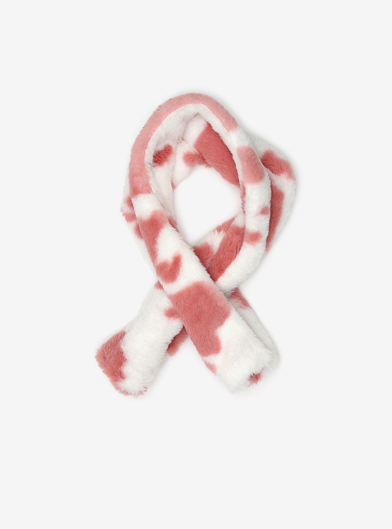 Pink Cow Print Fuzzy Scarf, , hi-res