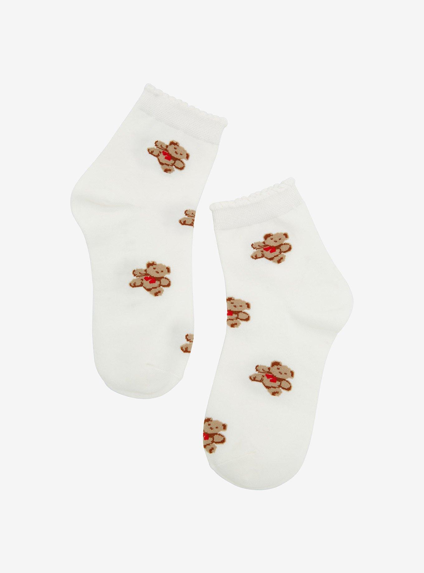 Bow Tie Teddy Bear Ruffle Ankle Socks, , hi-res