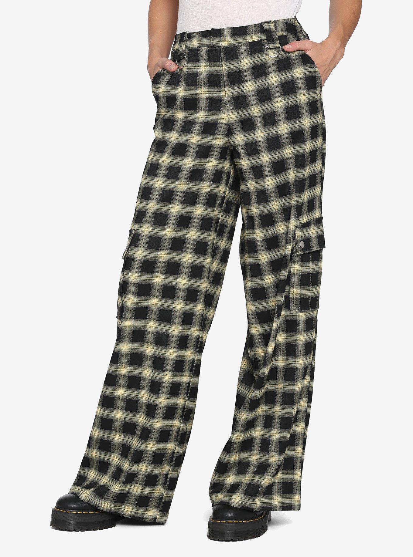 Yellow & Black Plaid Wide-Leg Cargo Pants, PLAID, hi-res