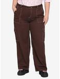 Brown & White Stitch Hi-Rise Carpenter Pants Plus Size, BROWN, hi-res