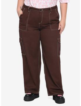 Brown & White Stitch Hi-Rise Carpenter Pants Plus Size, , hi-res