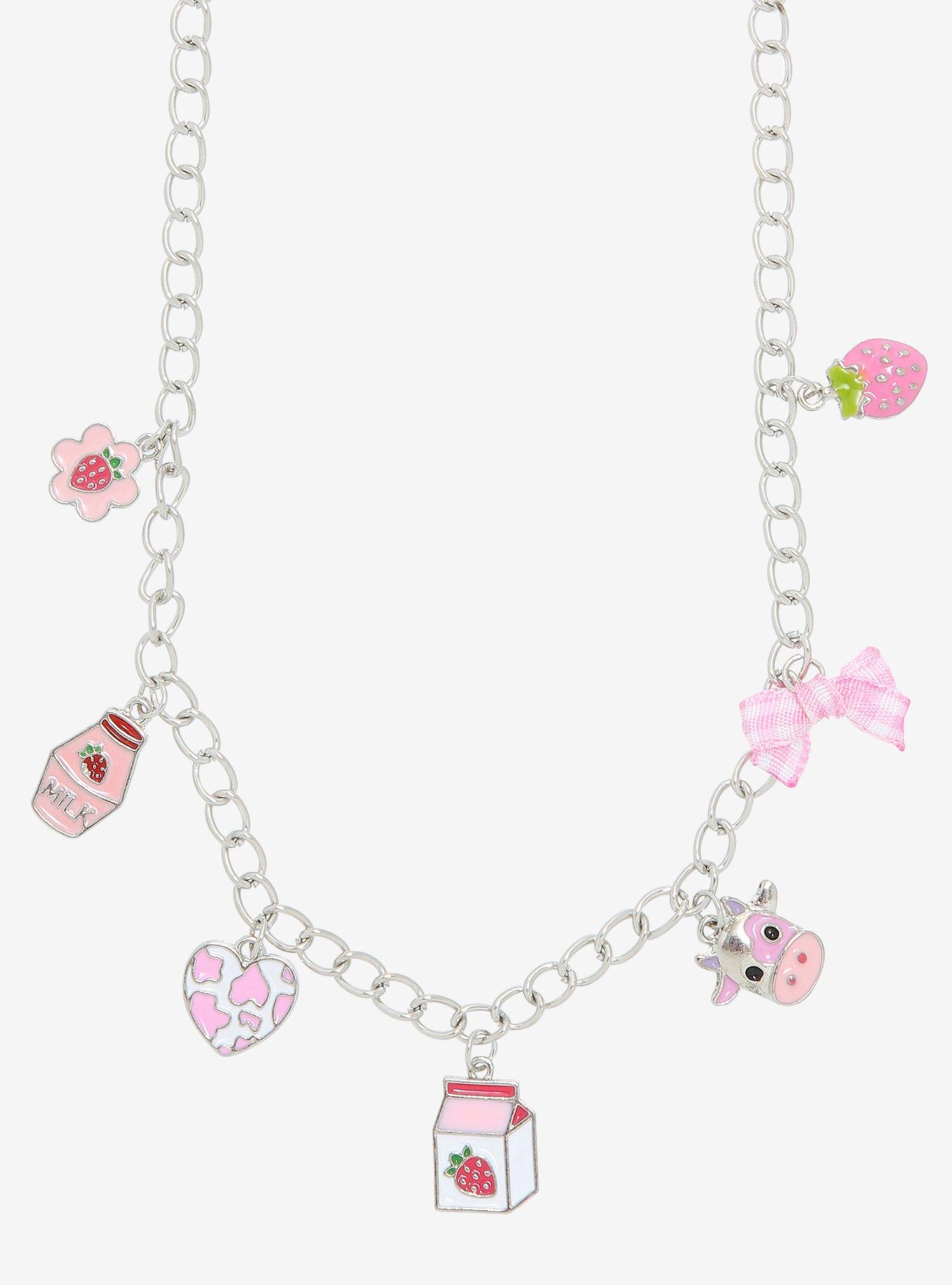 Strawberry Milk Charm Necklace, , hi-res