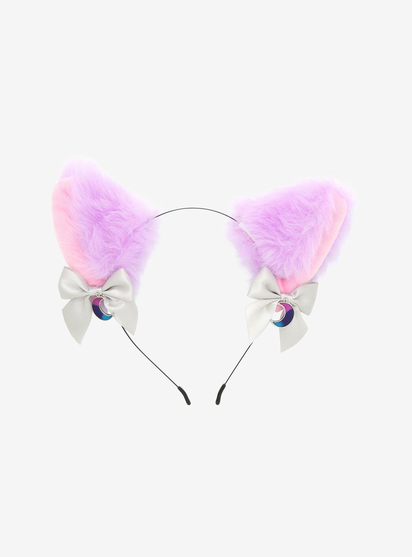 Pink & Lavender Celestial Ribbon Fuzzy Cat Ear Headband, , hi-res
