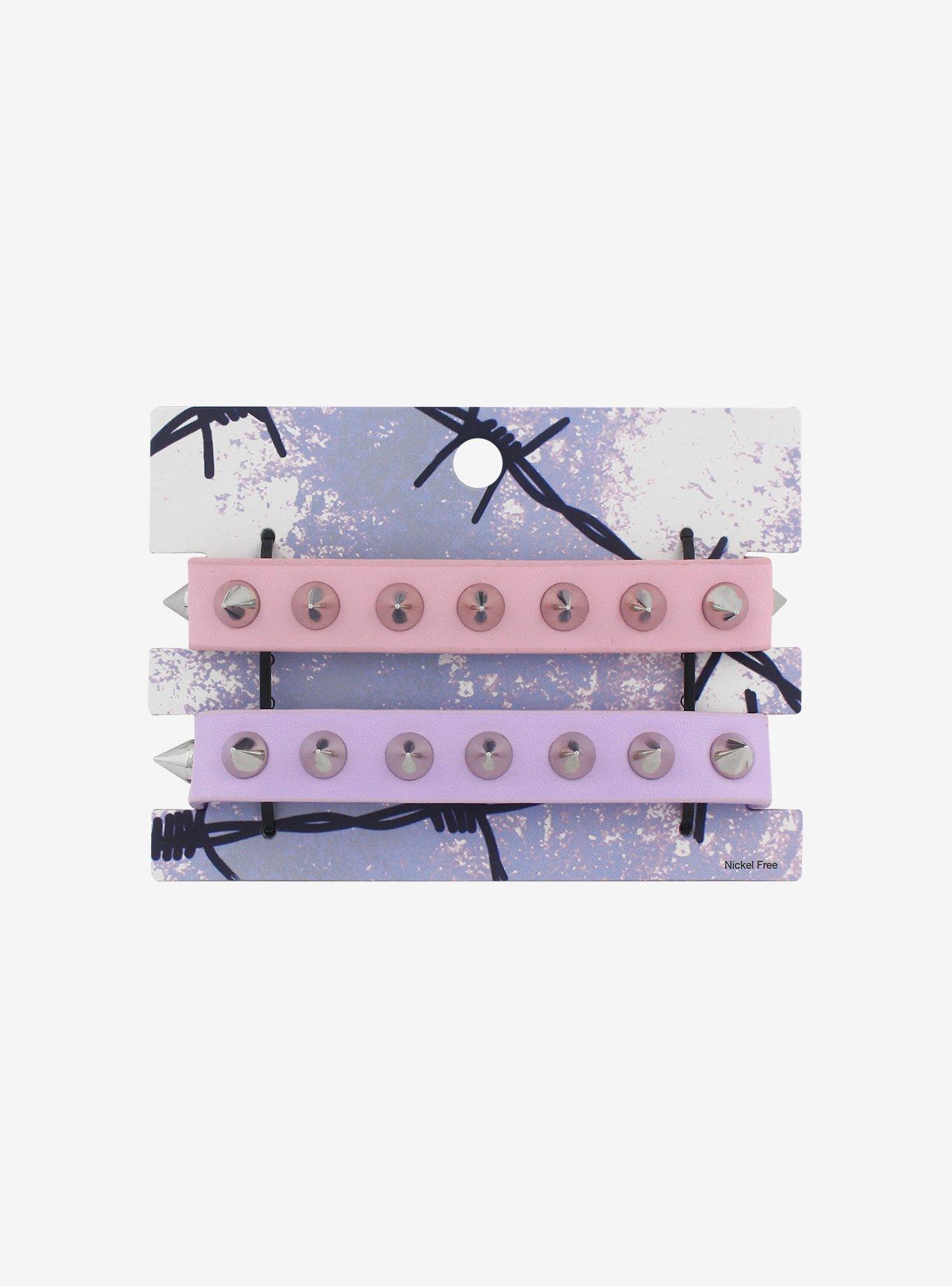 Pastel Spiked Faux-Leather Bracelet Set, , hi-res