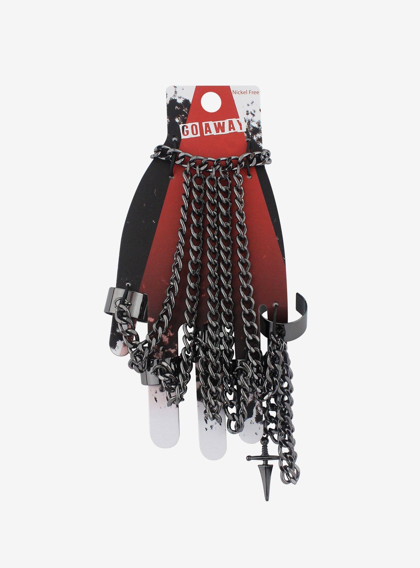 Gunmetal Chain Hand Ring Bracelet, , hi-res
