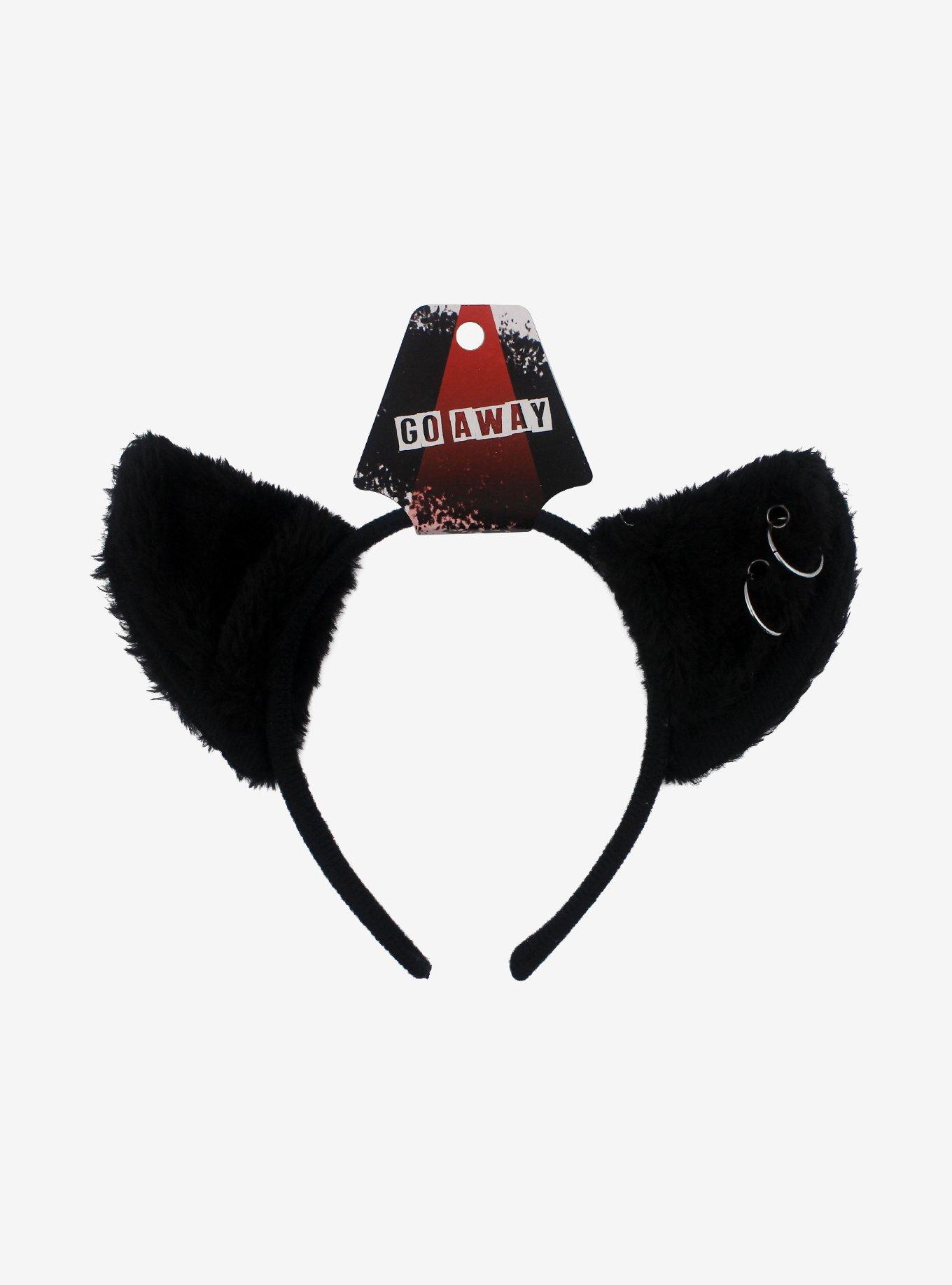 Black Double Pierced Cat Ear Headband, , hi-res